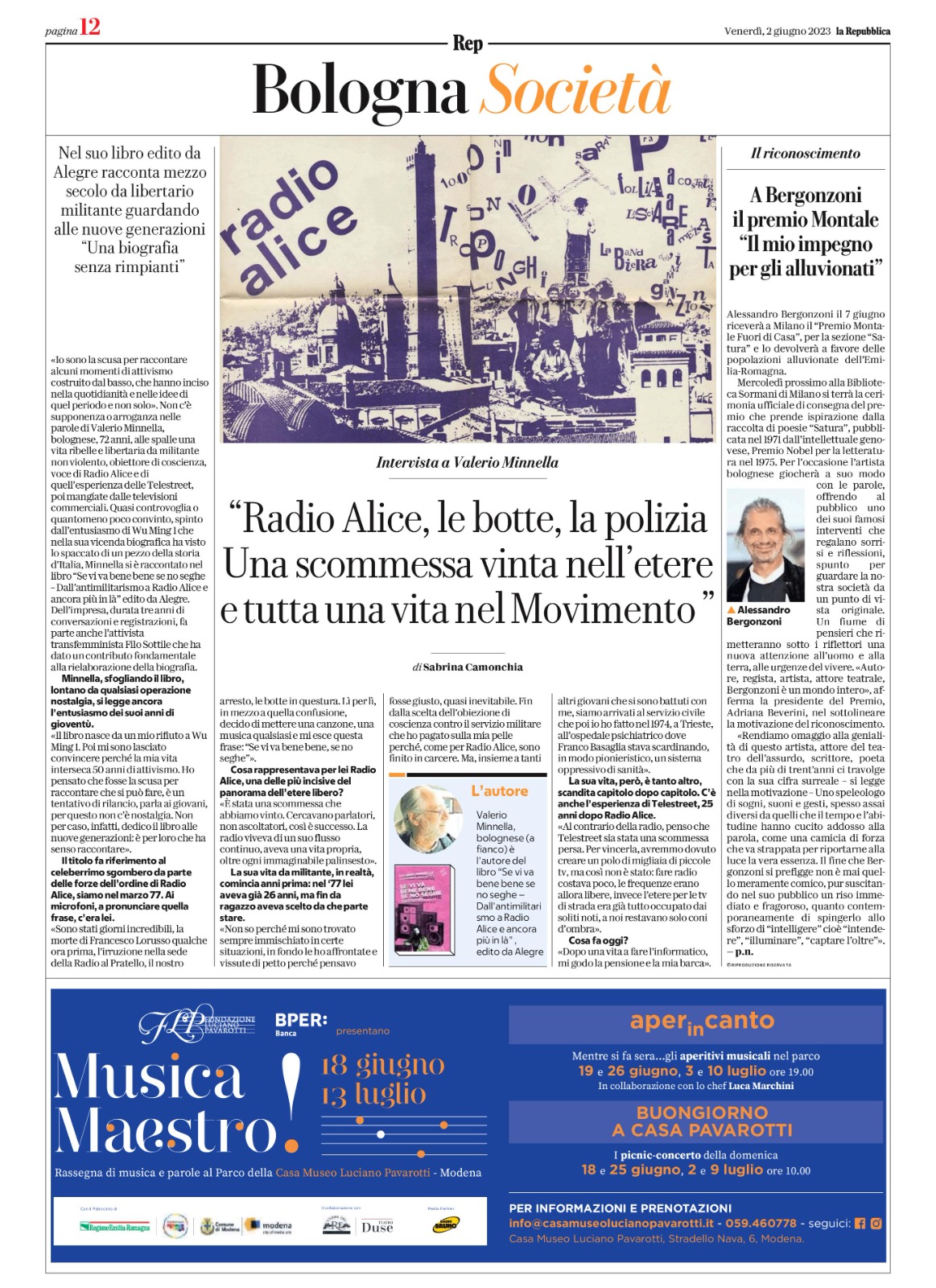 2 giugno 2023 La Repubblica Bologna (Sabrina Camonchia)